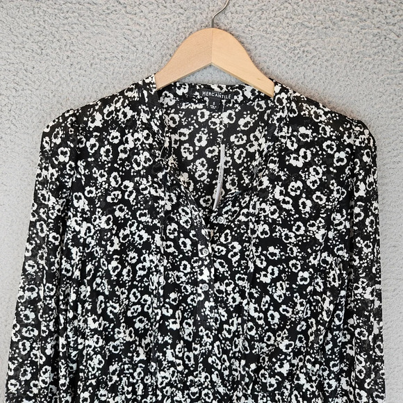J. Crew Mercantile Dress Sz S Black & White Floral Ruffle Wrist Adjustable - Picture 2 of 13